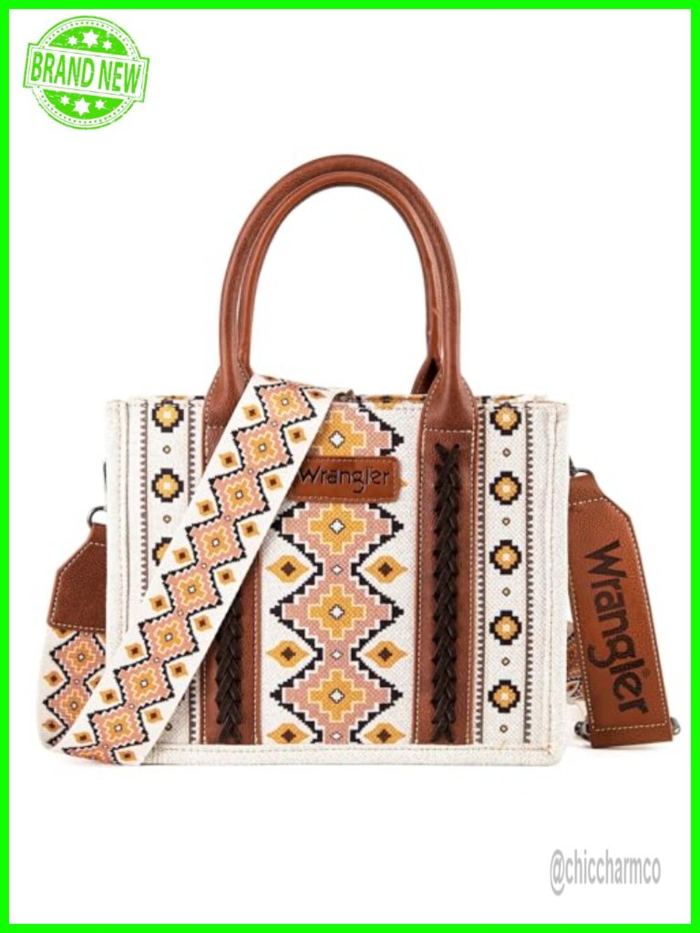 Wrangler Aztec Tote Bag with Guitar Strap Structured Shoulder Purse